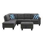 Canapé d'angle en forme de L, gris anthracite / gris foncé, avec méridienne et pouf, 3 places et plus