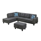 Canapé d'angle en forme de L, gris anthracite / gris foncé, avec méridienne et pouf, 3 places et plus