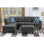 Canapé d'angle en forme de L, gris anthracite / gris foncé, avec méridienne et pouf, 3 places et plus
