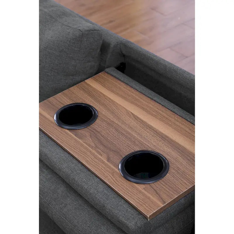 Canapé d'angle en forme de L, gris anthracite / gris foncé, avec méridienne et pouf, 3 places et plus
