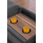 Canapé d'angle en forme de L, gris anthracite / gris foncé, avec méridienne et pouf, 3 places et plus