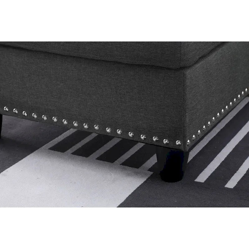 Canapé d'angle en forme de L, gris anthracite / gris foncé, avec méridienne et pouf, 3 places et plus