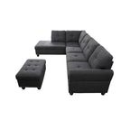 Canapé d'angle en forme de L, gris anthracite / gris foncé, avec méridienne et pouf, 3 places et plus