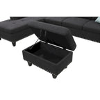 Canapé d'angle en forme de L, gris anthracite / gris foncé, avec méridienne et pouf, 3 places et plus