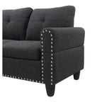 Canapé d'angle en forme de L, gris anthracite / gris foncé, avec méridienne et pouf, 3 places et plus