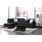 Canapé d'angle en forme de L, gris anthracite / gris foncé, avec méridienne et pouf, 3 places et plus