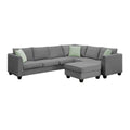 Canapé d'angle 7 places gris/noir avec pouf et 3 coussins