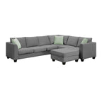 112-inch L-shaped 7-seat Modular Sectional Sofa with Ottoman and Three Pillows - 112 W x 87 D x 33 H