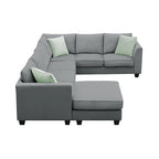 Canapé d'angle 7 places gris/noir avec pouf et 3 coussins