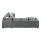Canapé d'angle 7 places gris/noir avec pouf et 3 coussins