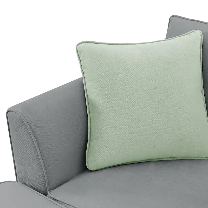 Canapé d'angle 7 places gris/noir avec pouf et 3 coussins
