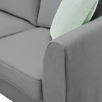 Canapé d'angle 7 places gris/noir avec pouf et 3 coussins