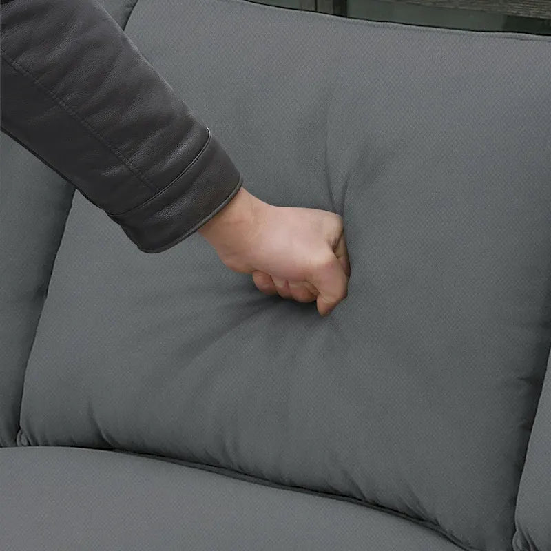 Canapé d'angle 7 places gris/noir avec pouf et 3 coussins