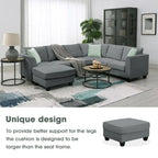 Canapé d'angle 7 places gris/noir avec pouf et 3 coussins