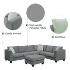 Canapé d'angle 7 places gris/noir avec pouf et 3 coussins