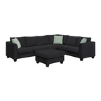 Canapé d'angle 7 places gris/noir avec pouf et 3 coussins