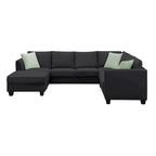 Canapé d'angle 7 places gris/noir avec pouf et 3 coussins