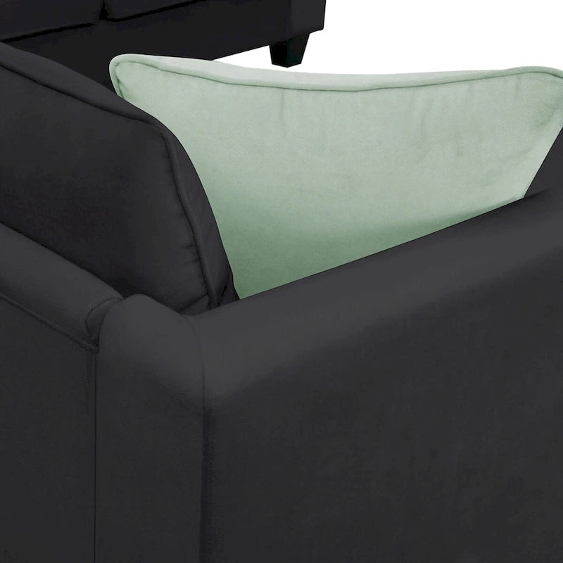 Canapé d'angle 7 places gris/noir avec pouf et 3 coussins