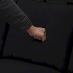 Canapé d'angle 7 places gris/noir avec pouf et 3 coussins