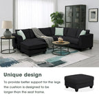 Canapé d'angle 7 places gris/noir avec pouf et 3 coussins