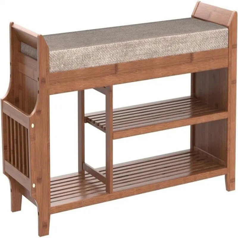 Banc à chaussures en bambou marron à 2 niveaux avec rangement, pour 2 personnes