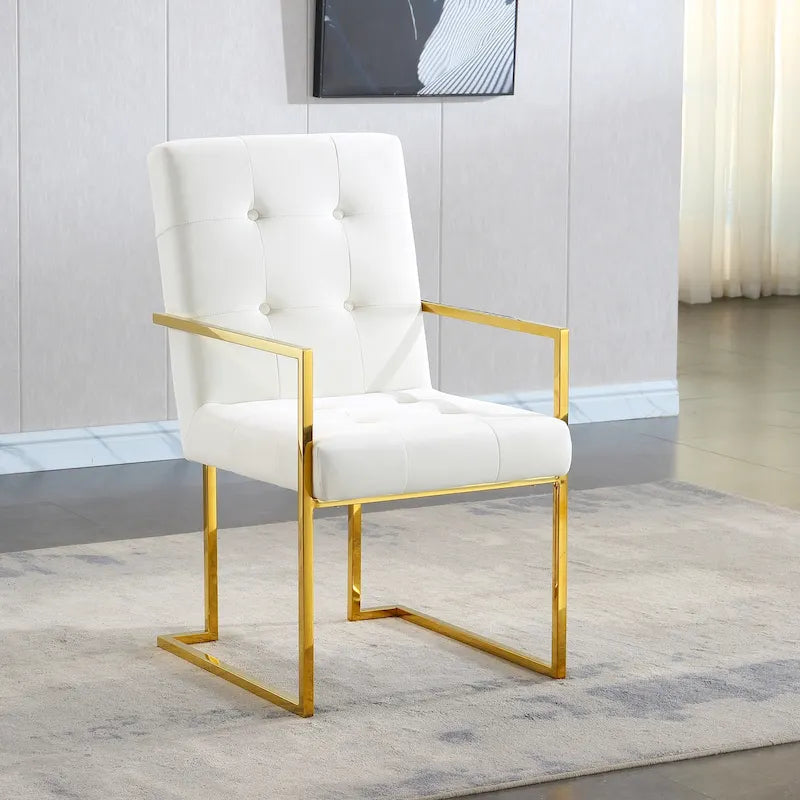 Chaise de salle à manger capitonnée en velours, noire/beige/blanche, piètement luge doré, lot de 1