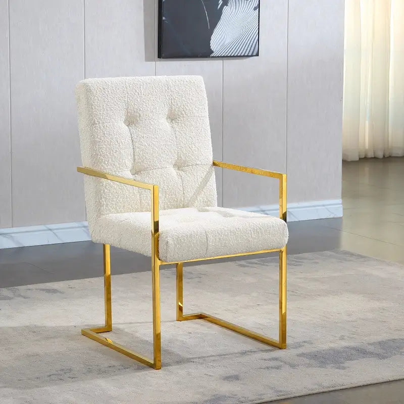 Chaise de salle à manger capitonnée en velours, noire/beige/blanche, piètement luge doré, lot de 1