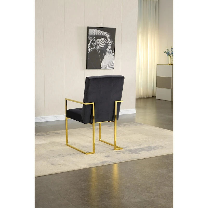 Chaise de salle à manger capitonnée en velours, noire/beige/blanche, piètement luge doré, lot de 1