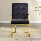 Chaise de salle à manger capitonnée en velours, noire/beige/blanche, piètement luge doré, lot de 1