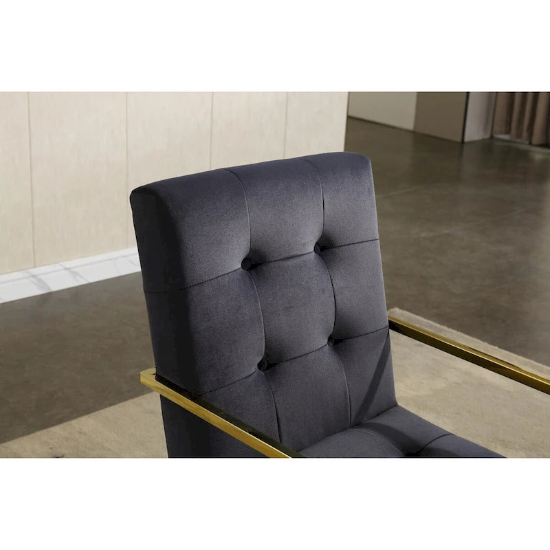 Chaise de salle à manger capitonnée en velours, noire/beige/blanche, piètement luge doré, lot de 1