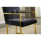 Chaise de salle à manger capitonnée en velours, noire/beige/blanche, piètement luge doré, lot de 1