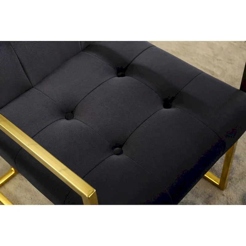 Chaise de salle à manger capitonnée en velours, noire/beige/blanche, piètement luge doré, lot de 1