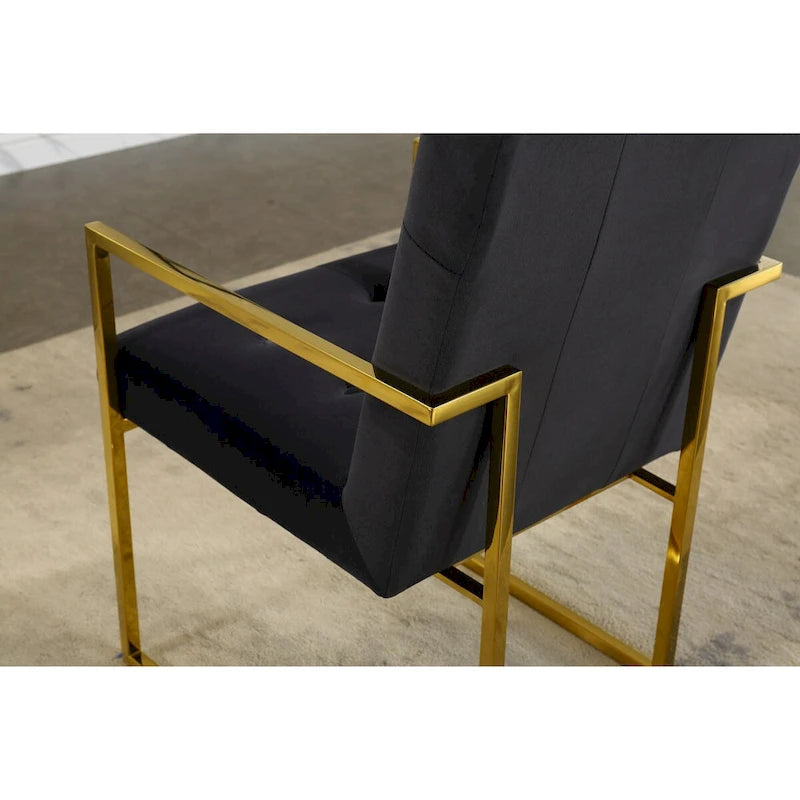 Chaise de salle à manger capitonnée en velours, noire/beige/blanche, piètement luge doré, lot de 1