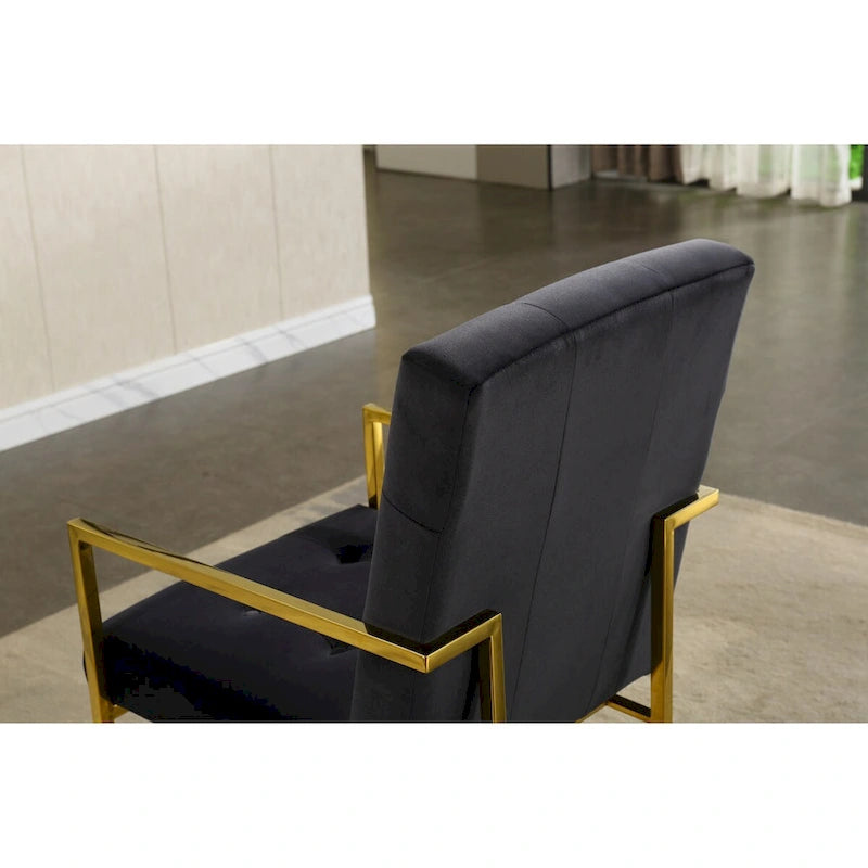 Chaise de salle à manger capitonnée en velours, noire/beige/blanche, piètement luge doré, lot de 1