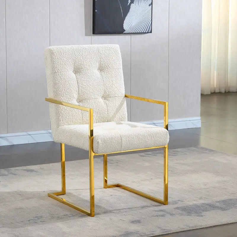 Chaise de salle à manger capitonnée en velours, noire/beige/blanche, piètement luge doré, lot de 1