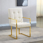 Chaise de salle à manger capitonnée en velours, noire/beige/blanche, piètement luge doré, lot de 1