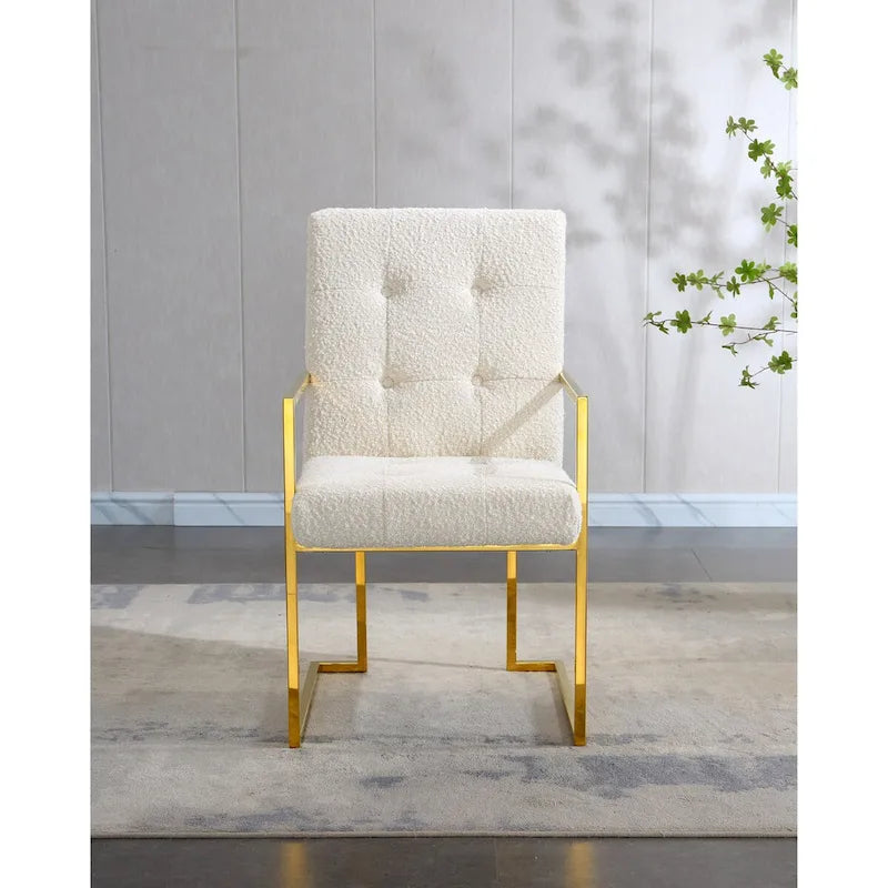 Chaise de salle à manger capitonnée en velours, noire/beige/blanche, piètement luge doré, lot de 1