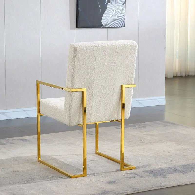 Chaise de salle à manger capitonnée en velours, noire/beige/blanche, piètement luge doré, lot de 1