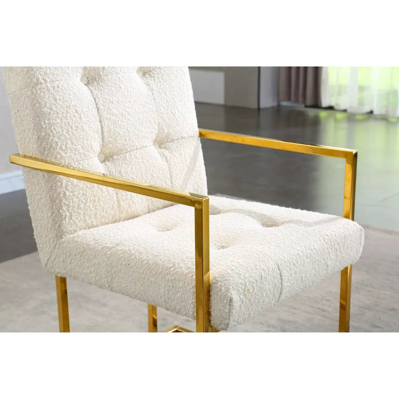Chaise de salle à manger capitonnée en velours, noire/beige/blanche, piètement luge doré, lot de 1