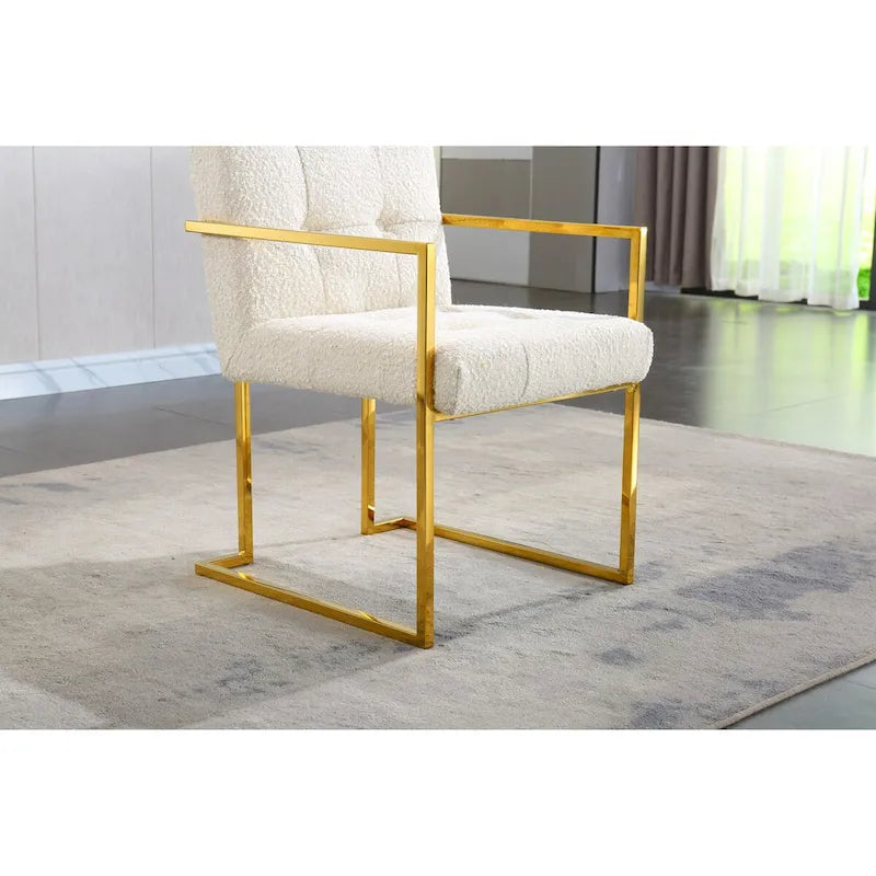 Chaise de salle à manger capitonnée en velours, noire/beige/blanche, piètement luge doré, lot de 1