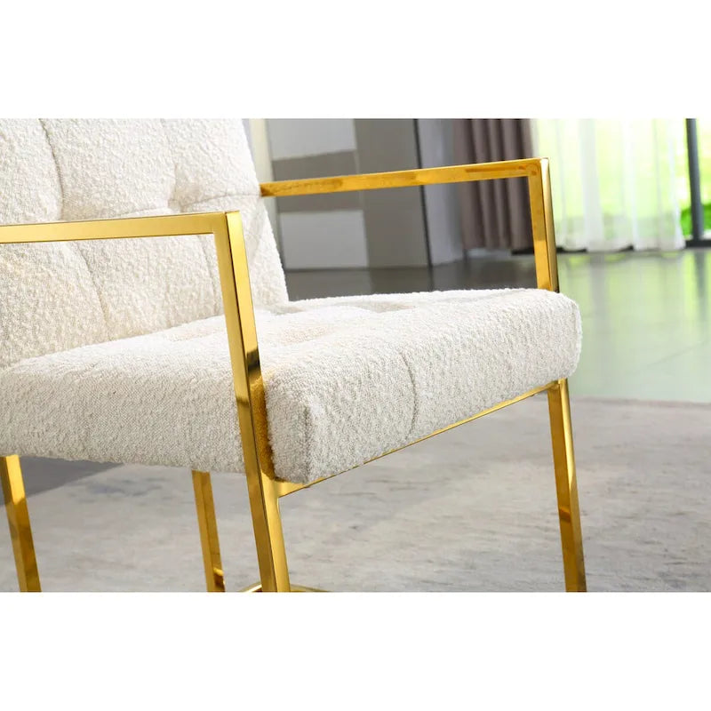 Chaise de salle à manger capitonnée en velours, noire/beige/blanche, piètement luge doré, lot de 1