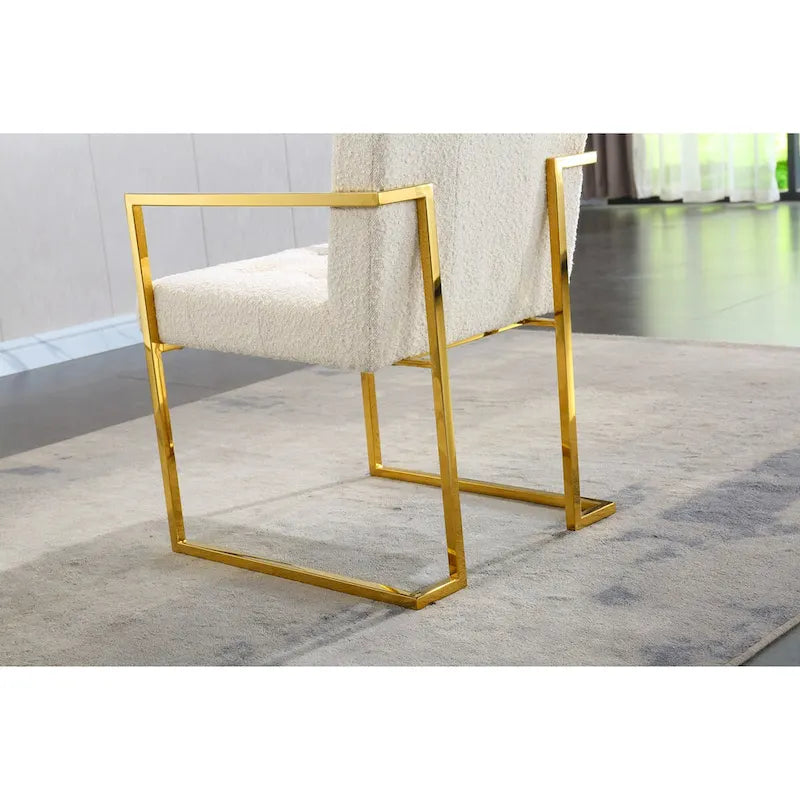 Chaise de salle à manger capitonnée en velours, noire/beige/blanche, piètement luge doré, lot de 1
