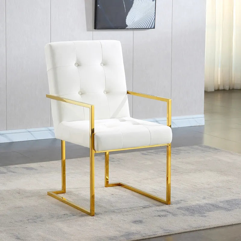 Chaise de salle à manger capitonnée en velours, noire/beige/blanche, piètement luge doré, lot de 1