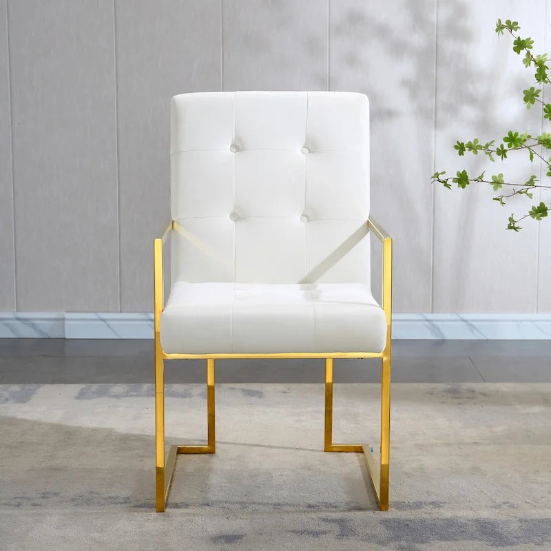 Chaise de salle à manger capitonnée en velours, noire/beige/blanche, piètement luge doré, lot de 1