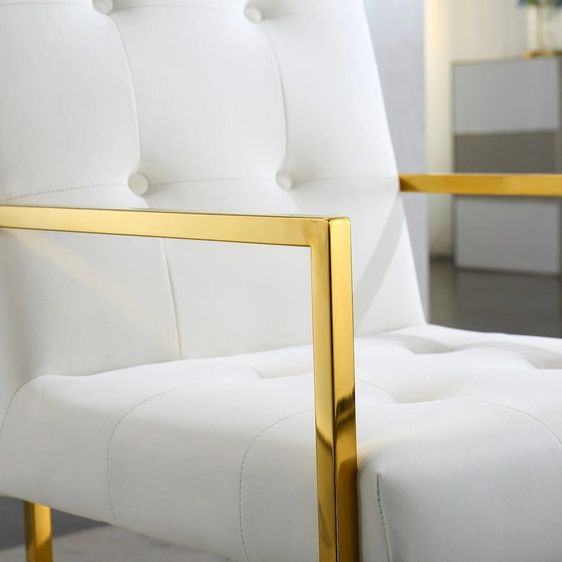 Chaise de salle à manger capitonnée en velours, noire/beige/blanche, piètement luge doré, lot de 1
