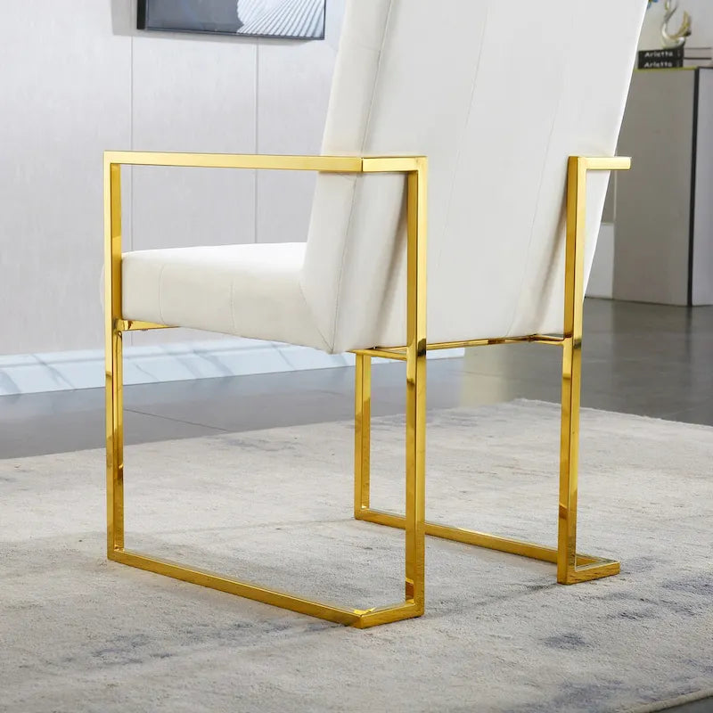 Chaise de salle à manger capitonnée en velours, noire/beige/blanche, piètement luge doré, lot de 1
