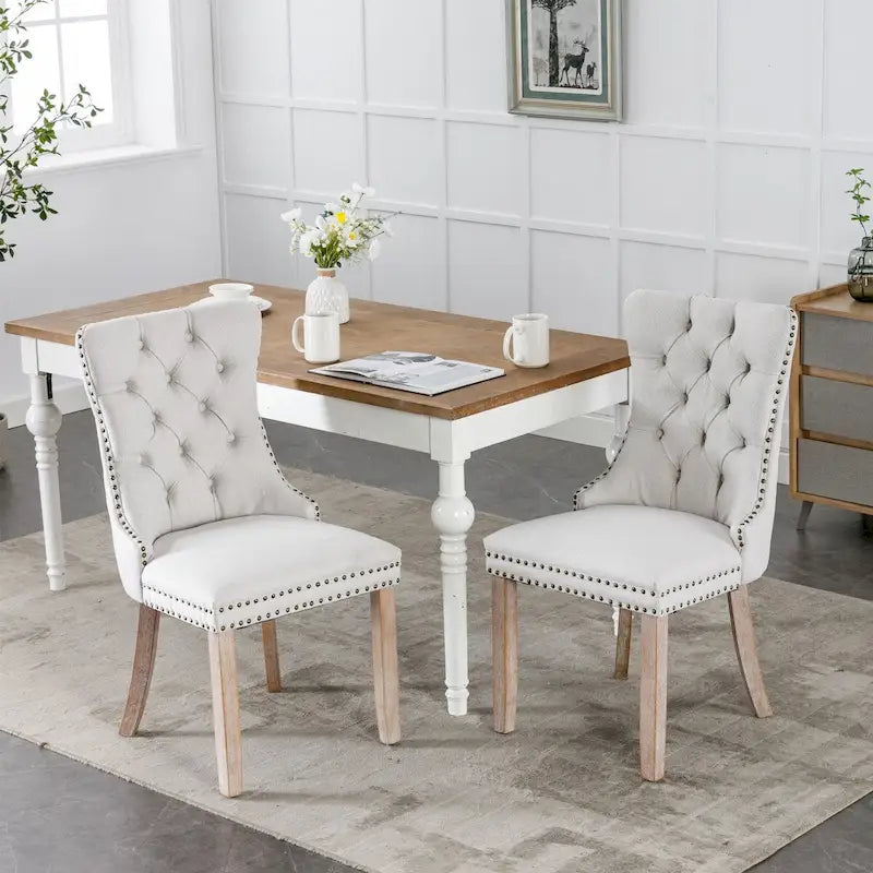 Chaise de salle à manger rembourrée avec clous décoratifs, ensemble de 2 – Plusieurs coloris