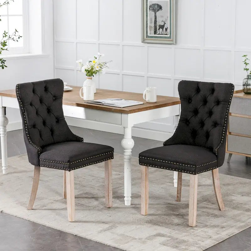 Chaise de salle à manger rembourrée avec clous décoratifs, ensemble de 2 – Plusieurs coloris