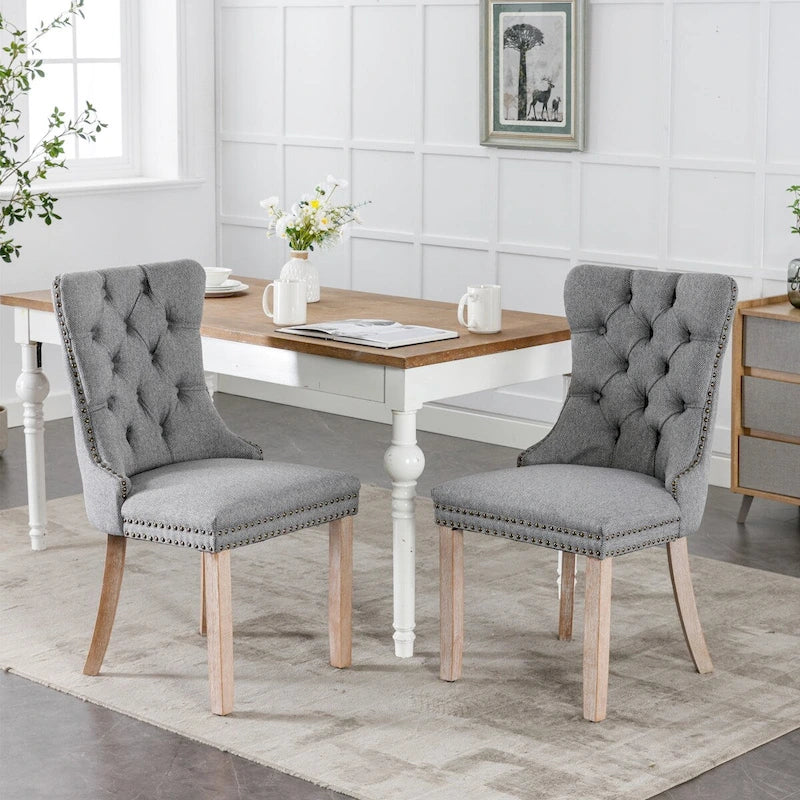 Chaise de salle à manger rembourrée avec clous décoratifs, ensemble de 2 – Plusieurs coloris