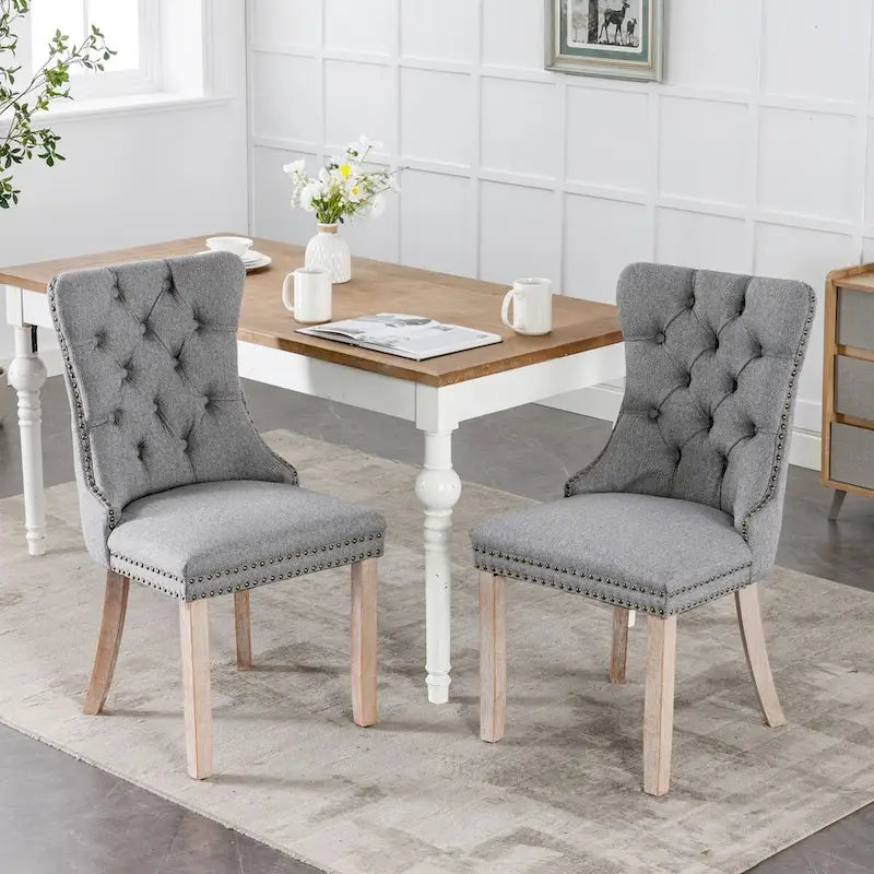 Chaise de salle à manger rembourrée avec clous décoratifs, ensemble de 2 – Plusieurs coloris